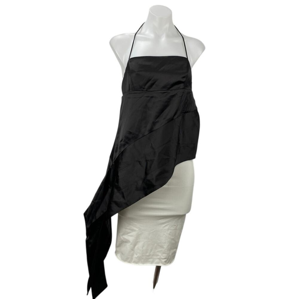 H&M X Lorena Saravia Black Satin Asymmetric Halter Sleeveless Cami Tank Top Sz S